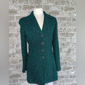St. John 6 Jacket Coat Knit Emerald Green Whit Flecks Classic Buttons Seams USA